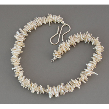 Keshi-Perlenkette weiße Keshiperlen mit S-Haken aus Silber-Perlenketten