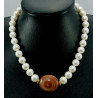 Perlenkette - weiße Süßwasser-Zuchtperlen mit Achat 46,5 cm-Perlenketten