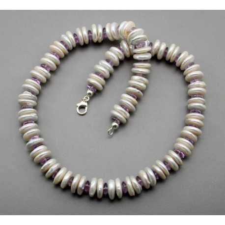 Perlenkette - Süßwasser-Zuchtperlen mit Amethyst 51 cm-Perlenketten