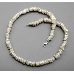 Perlenkette - Keshi Perlenkette beige mit Zirkon 44 cm