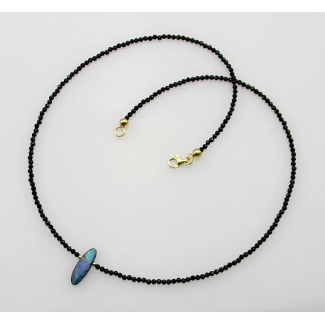 Spinellkette - schwarze Spinelle mit Boulder-Opal - 44,5 cm-Edelsteinketten