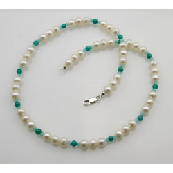 Süßwasser-Perlenkette mit blau-grünen Amazonit 47 cm