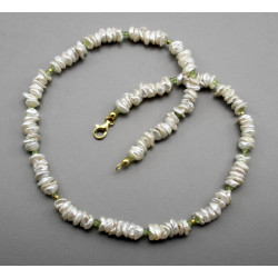 Keshiperle mit Peridot - Perlenkette 46,5 cm