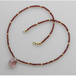 Granatkette - rote Granate mit Hämatitquarz Tropfen Halskette