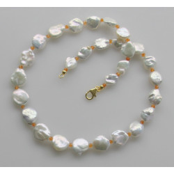 Perlenkette - Keshi Perlen mit Karneol Halskette 47 cm