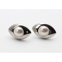  Perlen-Ohrstecker in Silber im Navette-Design 