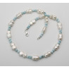 Perlenkette - Süßwasser Zuchtperlen mit Larimar - 46,5 cm-Perlenketten