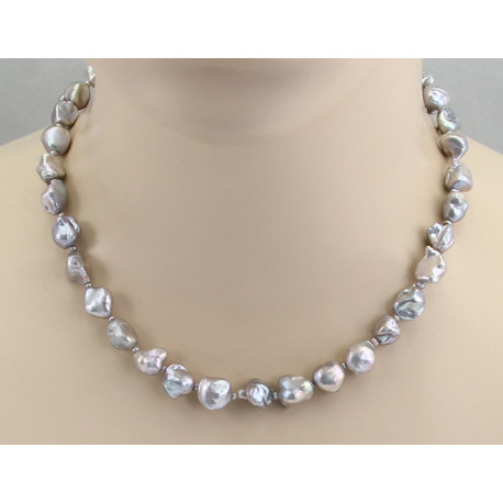 Keshi-Perlenkette silbergraue Süßwasser-Keshiperlen 45 cm-Perlenketten