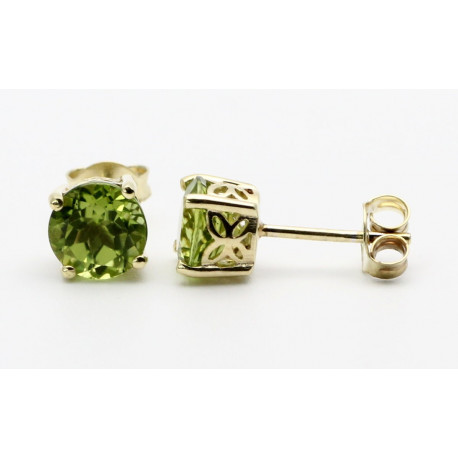 Peridot-Ohrstecker 6,5 mm rund facettiert vergoldet-Edelstein-Ohrringe