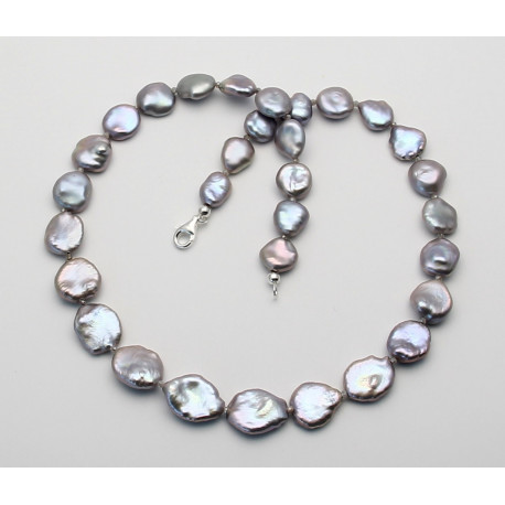 Keshi-Süßwasser Perlenkette in hellem Silbergrau 47 cm-Perlenketten
