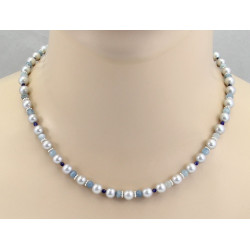 Perlenkette - graue Süßwasser-Perlen Aqua & Lapis 45,5 cm