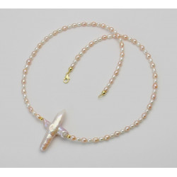 Süßwasser-Perlenkette mit großer "Kreuz-Perle" 50 cm