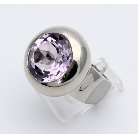 Silber-Ring mit Rosa Amethyst 14 mm rund - Ringgröße 55-Silberringe