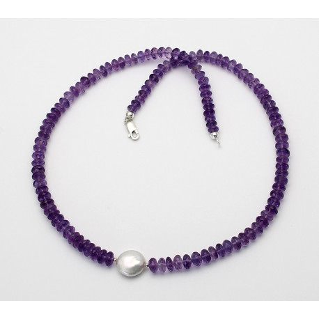 Amethyst Kette Facettierte Amethyste Mit Perle Cm Edelsteinketten