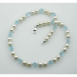 Süßwasser-Perlenkette mit Blau-Topas 45 cm lang