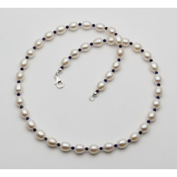 Süßwasser-Perlenkette mit Lapislazuli in 47 cm Länge