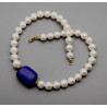 Süßwasser-Perlenkette weiß mit Lapislazuli 47 cm-Perlenketten