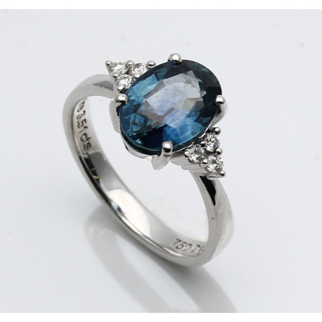 Blauer Saphir-Ring 3,51 ct in 750er WG mit Brillanten Gr. 54 -Gold-Ringe