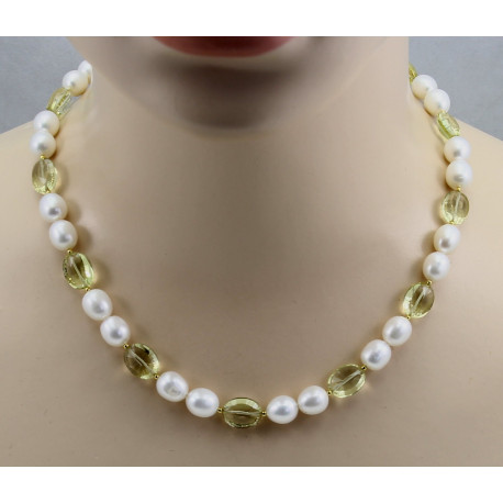 Süßwasser-Perlenkette weiß mit Lemonquarz 49 cm lang-Perlenketten