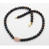 Süßwasser-Perlenkette in dunkelgrau mit Rosenquarz 49 cm lang-Perlenketten