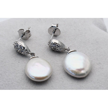 Perlen-Ohrstecker weiße Süßwasser-perlen mit Silberund Zirkonia-Perlen-Ohrringe