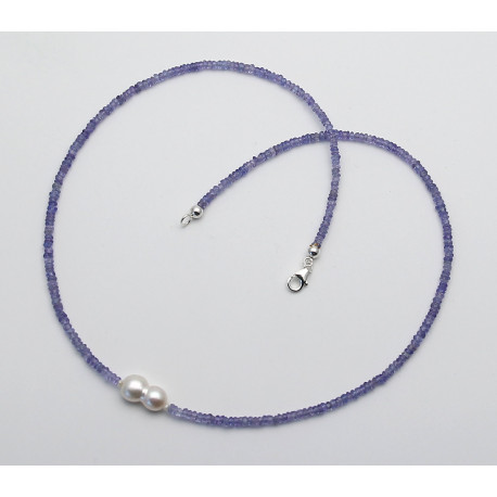 Tansanit Kette fein facettiert mit Perle 47 cm lang-Edelsteinketten
