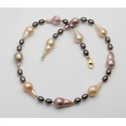Perlenkette - Süßwasser-Perlen mocca mit Ming-Perlen 49 cm