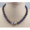 Perlenkette - runde dunkelbraune Süßwasser-Perlen mit großer Mittelperle-Start