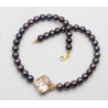 Perlenkette - runde dunkelbraune Süßwasser-Perlen mit großer Mittelperle-Start
