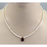 Perlenkette mit Rubellit - weiße Süßwasser-Perlen mit rotem Turmalin Tropfen-Perlenketten