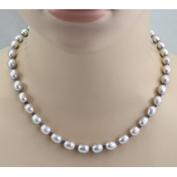 Süßwasser-Perlenkette silbergraue ovale Perlen mit Iolith 47 cm