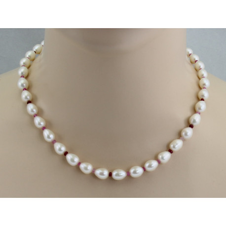 Süßwasser-Perlenkette mit Rosa Saphir und Rubin 46 cm lang-Perlenketten