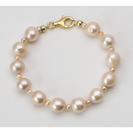Perlenarmband - apricot farbenene Süßwasserperlen 20,5 cm lang-Perlen-Armbänder
