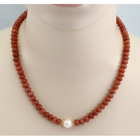 Rosa Mondsteinkette mit Perle in 50 cm Länge-Edelsteinketten