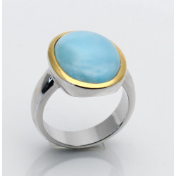 Larimar-Ring in Silber mit vergoldetem Rand - Ring Gr. 54