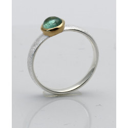 Smaragd-Ring - grüner Smaragd Cabochon in Silber und Gold plattiert Gr. 57,5