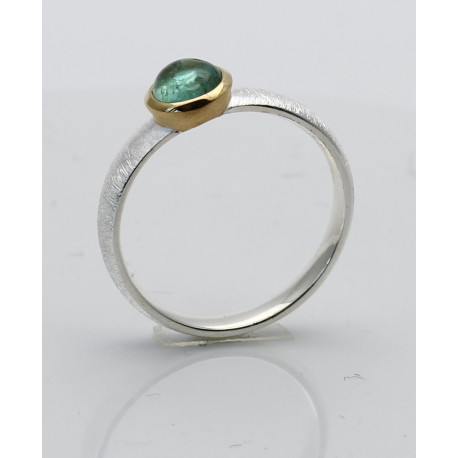 Smaragd-Ring - grüner Smaragd Cabochon in Silber und Gold plattiert Gr. 57,5-Silberringe