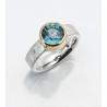 Silber Ring mit Blauem Zirkon rund facettiert in 750er Goldfassung Gr. 56,5-Silberringe