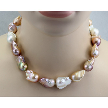 Perlenkette - naturfarbene Fireball-Perlen geknotet mit Magnetschließe 47 cm-Perlenketten