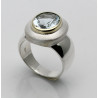 Silber-Ring mit Aquamarin oval facettiert in 585er Goldfassung Gr. 56-Silberringe