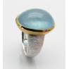 Silber-Ring mattiert mit Aquamarin Cabochon in vergoldeter Fassung Gr. 55-Silberringe
