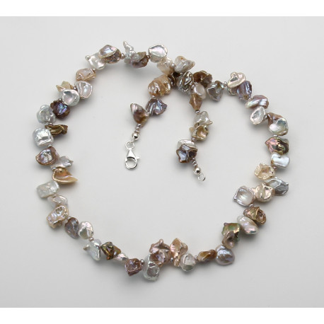 Perlenkette - Keshi-Perlen multicolour Natur Halskette 45 cm lang-Perlenketten