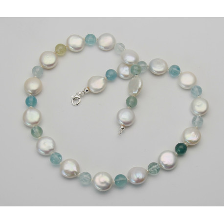 Süßwasser-Perlenkette mit Beryllen - 47 cm lang-Perlenketten