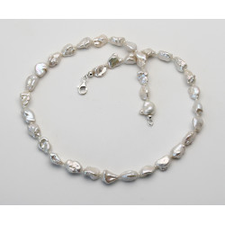 Keshi-Perlenkette - weiße Keshi-Perlen in Barockform 46 cm