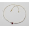 Süßwasser-Perlenkette weiß mit Rubin Tropfen 45 cm-Perlenketten