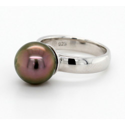 Silberring mit brauner Tahiti-Perle 11 mm rund Ringgröße 53