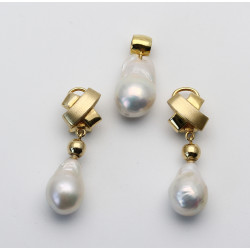 Süßwasser-Perlen als Set - Ohrringe und Ketten-Anhänger mit weißen Ming-Perlen