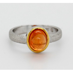 Silber-Ring mit Mandarin-Granat in vergoldeter Fassung Ringgröße 54