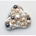Wechselschließe Silber mit Süßwasser-Perlen multicolour ca. 39 x 35 mm-Wechselschließen
