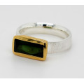 Turmalin-Ring - grüner Turmalin in Silber mitvergoldeter Fassung - Ringgröße 58-Silberringe